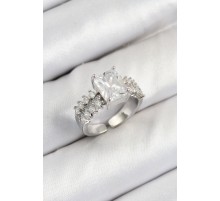 Pirinç  Büyük Zirkon Taşlı Model Gümüş Renk Kadın Yüzük - TJ-BYK3801