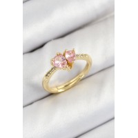 Pirinç Zirkon Taşlı Pembe Kalp Model Gold Renk Kadın Yüzük TJ-BYK3802