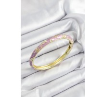 Mineli Pirinç Mor Çiçek Motifli Gold Renk Kadın Kelepçe - TJ-BB7436