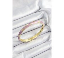 Mineli Pirinç Mor Çiçek Motifli Gold Renk Kadın Kelepçe - TJ-BB7436