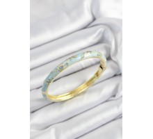 Mineli Pirinç Turkuaz Çiçek Motifli Gold Renk Kadın Kelepçe - TJ-BB7437