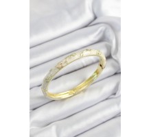 Mineli Pirinç Krem Çiçek Motifli Gold Renk Kadın Kelepçe - TJ-BB7438