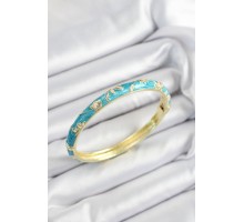 Mineli Pirinç Mavi Çiçek Motifli Gold Renk Kadın Kelepçe - TJ-BB7439