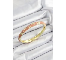 Mineli Pirinç Pembe Çiçek Motifli Gold Renk Kadın Kelepçe - TJ-BB7440