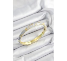 Mineli Pirinç Lila Çiçek Motifli Gold Renk Kadın Kelepçe - TJ-BB7441