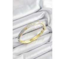 Mineli Pirinç Lila Çiçek Motifli Gold Renk Kadın Kelepçe - TJ-BB7441