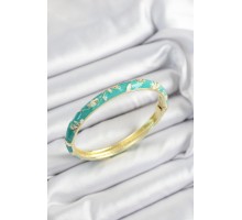 Mineli Pirinç Yeşil Çiçek Motifli Gold Renk Kadın Kelepçe - TJ-BB7442