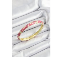Mineli Pirinç Pembe Çiçek Motifli Gold Renk Kadın Kelepçe - TJ-BB7443