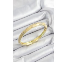 Mineli Pirinç Hardal Çiçek Motifli Gold Renk Kadın Kelepçe - TJ-BB7444