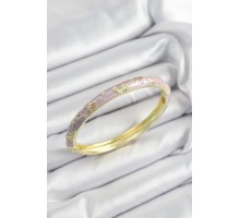 Mineli Pirinç Mor Çiçek Motifli Gold Renk Kadın Kelepçe - TJ-BB7446