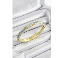 Mineli Pirinç Zirkon Taşlı Turkuaz Çiçek Motifli Gold Renk Kadın Kelepçe - TJ-BB7448