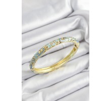 Mineli Pirinç Zirkon Taşlı Turkuaz Çiçek Motifli Gold Renk Kadın Kelepçe - TJ-BB7448