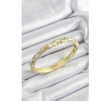 Mineli Pirinç Zirkon Taşlı Gri Beyaz Çiçek Motifli Gold Renk Kadın Kelepçe - TJ-BB7449