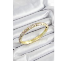 Mineli Pirinç Zirkon Taşlı Fuşya Çiçek Motifli Gold Renk Kadın Kelepçe - TJ-BB7451