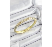 Mineli Pirinç Zirkon Taşlı Beyaz Pembe Çiçek Motifli Gold Renk Kadın Kelepçe - TJ-BB7452