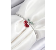 Pirinç Zirkon Taşlı Kiraz Model Gümüş Renk Asansörlü Kadın Bileklik - TJ-BB7454