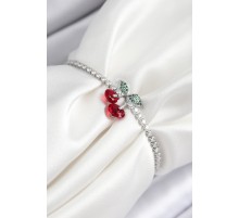 Pirinç Zirkon Taşlı Kiraz Model Gümüş Renk Asansörlü Kadın Bileklik - TJ-BB7454