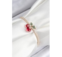 Pirinç Zirkon Taşlı Kiraz Model Gold Renk Asansörlü Kadın Bileklik - TJ-BB7455