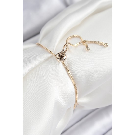 Pirinç Zirkon Taşlı Sıralı Ok Model Gold Renk Asansörlü Kadın Bileklik - TJ-BB7457