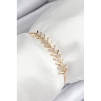Pirinç Zirkon Taşlı Sıralı Ok Model Gold Renk Asansörlü Kadın Bileklik TJ-BB7457