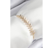 Pirinç Zirkon Taşlı Sıralı Ok Model Gold Renk Asansörlü Kadın Bileklik - TJ-BB7457