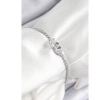 Pirinç Zirkon Taşlı Kuğu Model Gümüş Renk Asansörlü Kadın Bileklik - TJ-BB7463