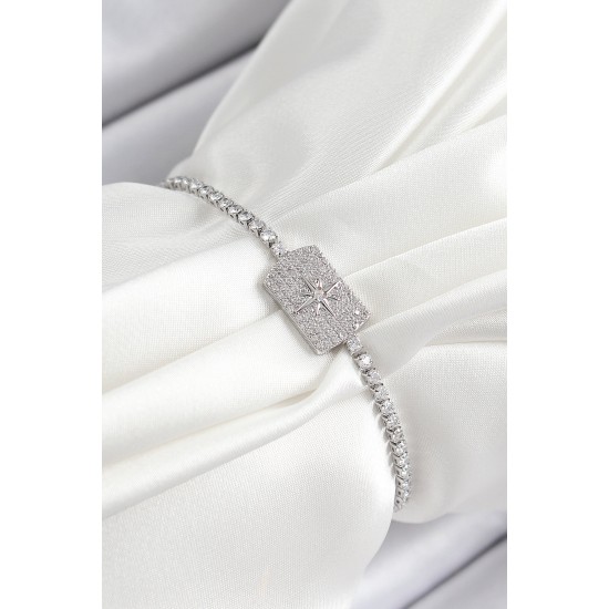 Pirinç Zirkon Taşlı Kutup Yıldızı Model Gümüş Renk Asansörlü Kadın Bileklik - TJ-BB7465