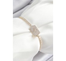 Pirinç Zirkon Taşlı Kutup Yıldızı Model Gold Renk Asansörlü Kadın Bileklik - TJ-BB7466