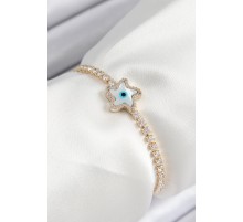 Pirinç Zirkon Taşlı Nazar Yıldız Model Gold Renk Asansörlü Kadın Bileklik - TJ-BB7470