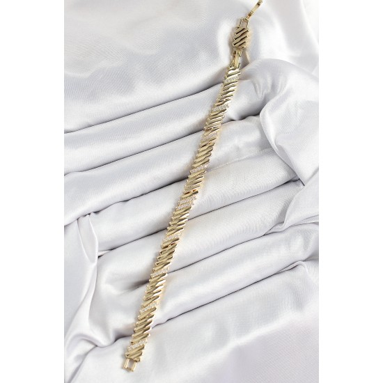 Xuping Pirinç Zirkon Taşlı Eğimli Blok Model Gold Renk Kadın Bileklik - TJ-BB7473