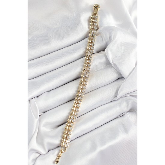 Xuping Pirinç Zirkon Taşlı Çift Görünümlü Model Gold Renk Kadın Bileklik - TJ-BB7474