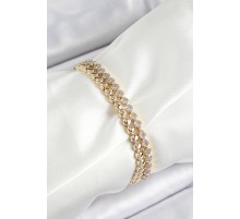 Xuping Pirinç Zirkon Taşlı Çift Görünümlü Model Gold Renk Kadın Bileklik - TJ-BB7474