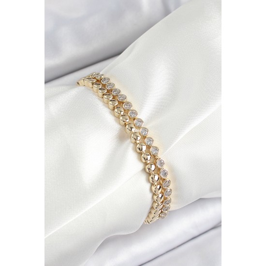 Xuping Pirinç Zirkon Taşlı Çift Görünümlü Model Gold Renk Kadın Bileklik - TJ-BB7474