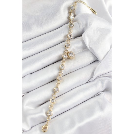 Xuping Pirinç Zirkon Taşlı Sallantılı Kalp Model Gold Renk Kadın Bileklik - TJ-BB7475