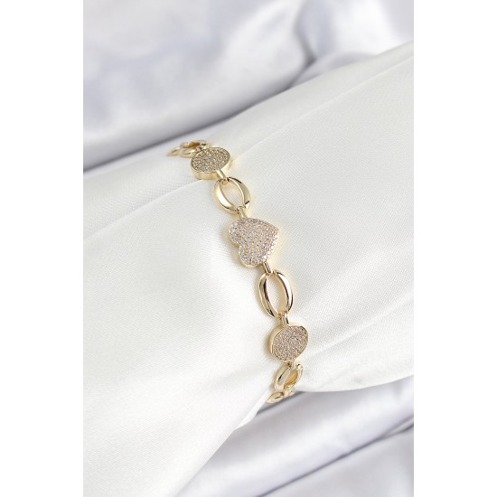 Xuping Pirinç Kalp ve Daire Model Gold Renk Kadın Bileklik - TJ-BB7480