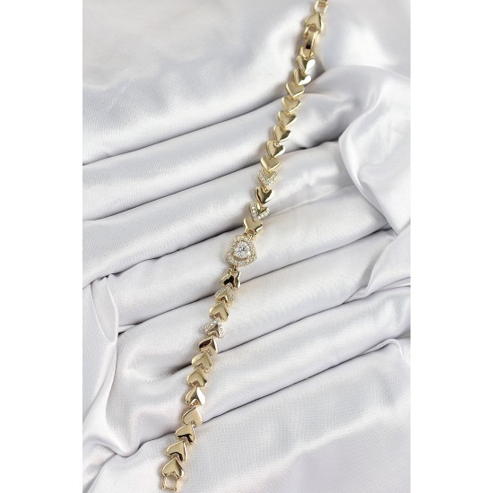 Xuping Pirinç Baget Kalp Model Gold Renk Kadın Bileklik - TJ-BB7481