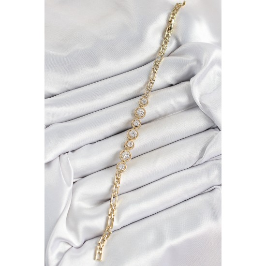 Xuping Pirinç Sıralı Daire Baget Model Gold Renk Kadın Bileklik - TJ-BB7484