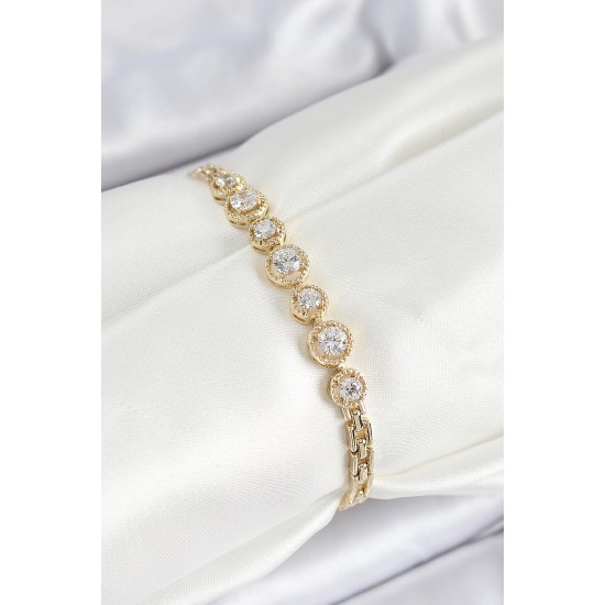 Xuping Pirinç Sıralı Daire Baget Model Gold Renk Kadın Bileklik - TJ-BB7484