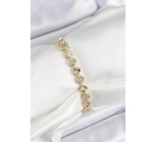 Pirinç Zirkon Taşlı Sıralı Yonca Model Gold Renk Kadın Bileklik - TJ-BB7489