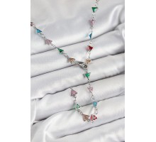 Pirinç Renkli Zirkon Taşlı Üçgen Model Gümüş Renk Kadın Y Kolye - TJ-BKO10383