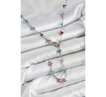 Pirinç Renkli Zirkon Taşlı Üçgen Model Gümüş Renk Kadın Y Kolye - TJ-BKO10383