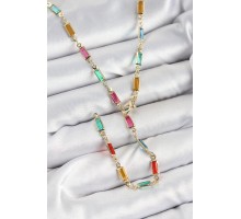 Pirinç Renkli Zirkon Taşlı Dikdörtgen Model Gold Renk Kadın Y Kolye - TJ-BKO10384