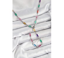 Pirinç Renkli Zirkon Taşlı Dikdörtgen Model Gümüş Renk Kadın Y Kolye - TJ-BKO10385