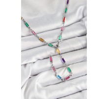 Pirinç Renkli Zirkon Taşlı Dikdörtgen Model Gümüş Renk Kadın Y Kolye - TJ-BKO10385