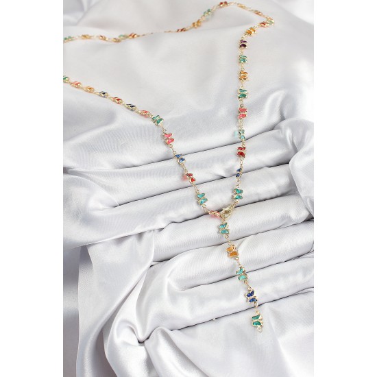 Pirinç Renkli Zirkon Taşlı Kelebek Model Gold Renk Kadın Y Kolye - TJ-BKO10386