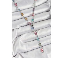 Pirinç Renkli Zirkon Taşlı Kelebek Model Gümüş Renk Kadın Y Kolye - TJ-BKO10387