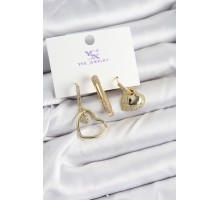 Pirinç Zİrkon Taşlı Kalp Model Gold Renk 3'lü Kadın Küpe - TJ-BKP10936