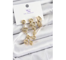 Pirinç Zİrkon Taşlı Geometrik Model Gold Renk 3'lü Kadın Küpe - TJ-BKP10937