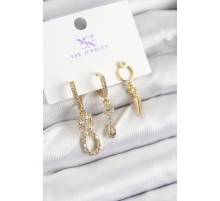 Pirinç Zİrkon Taşlı Sallantılı Model Gold Renk 3'lü Kadın Küpe - TJ-BKP10939