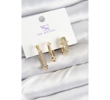 Pirinç Zİrkon Taşlı Yıldız Model Gold Renk 3'lü Kadın Küpe - TJ-BKP10943